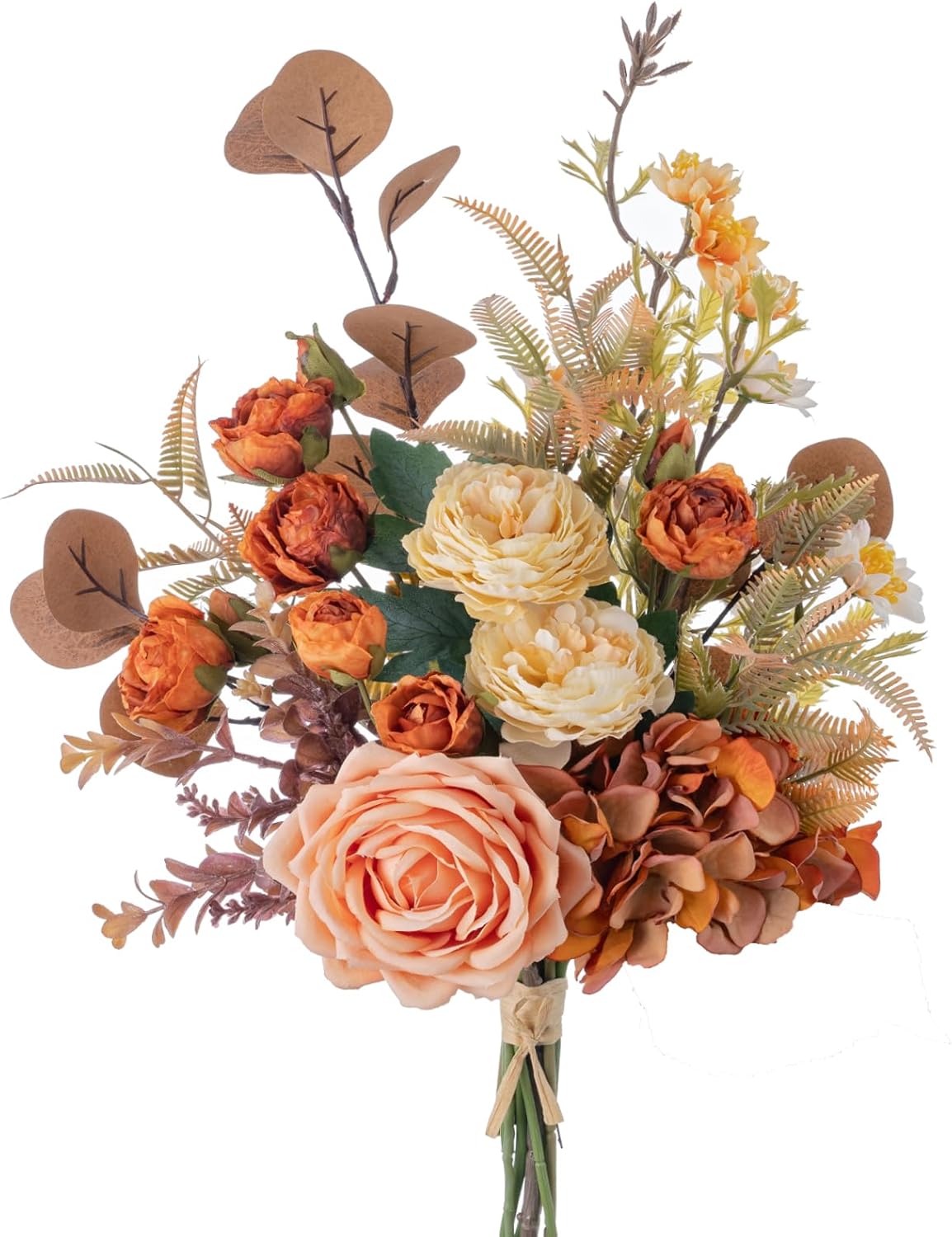 Arreglos florales artificiales de seda de 17 pulgadas, ramos de flores artificiales que consisten en ranúnculos, crisantemos silvestres, rosas, hortensias y algunas hojas verdes de relleno