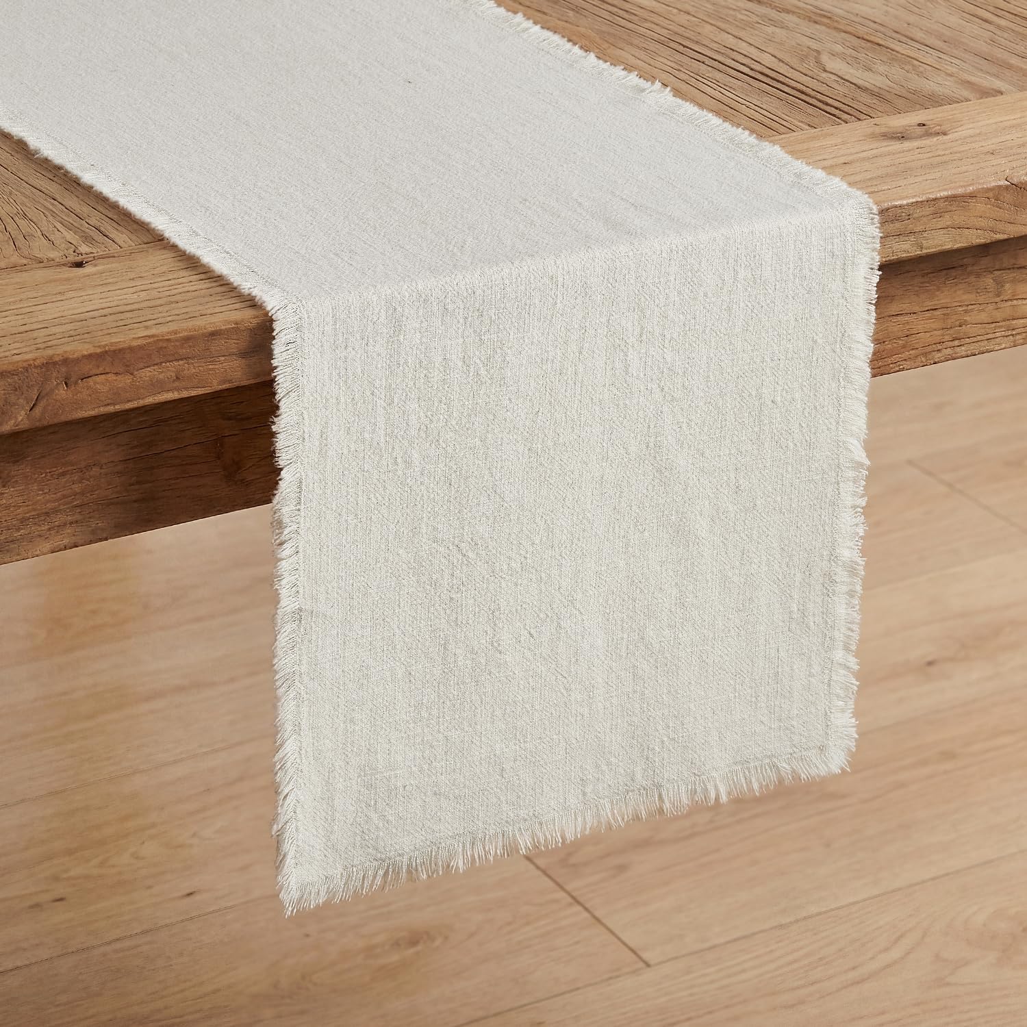 Camino de mesa con borde deshilachado de 14 x 90 pulgadas, 7.76 onzas (9.52 oz) con textura de algodón lavado de arena pesada para casa de campo moderna, decoración rústica para el hogar