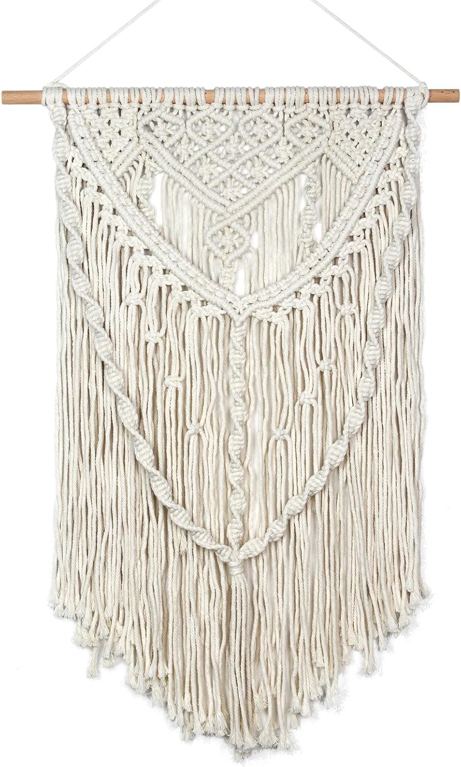 JONKASIPA Tapiz de macramé para colgar en la pared, bohemio hecho a mano, con borlas, elegante decoración de pared de macramé para dormitorio, sala de estar o apartamento (blanco)