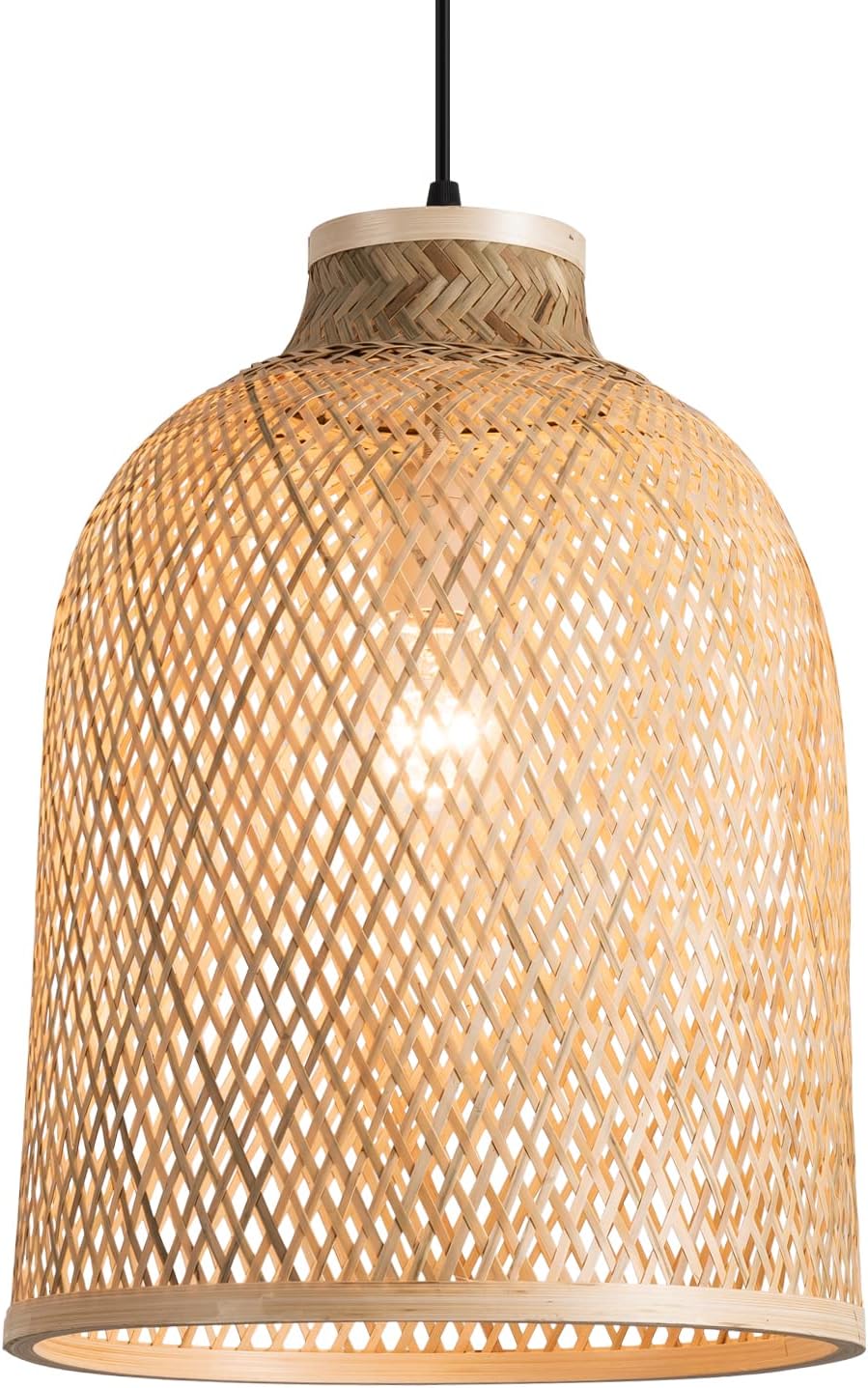 Lámpara colgante tejida de cúpula de 11.81 pulgadas, hecha a mano, geométrica bohemia tejida de bambú para cocina, comedor, dormitorio, sala de estar