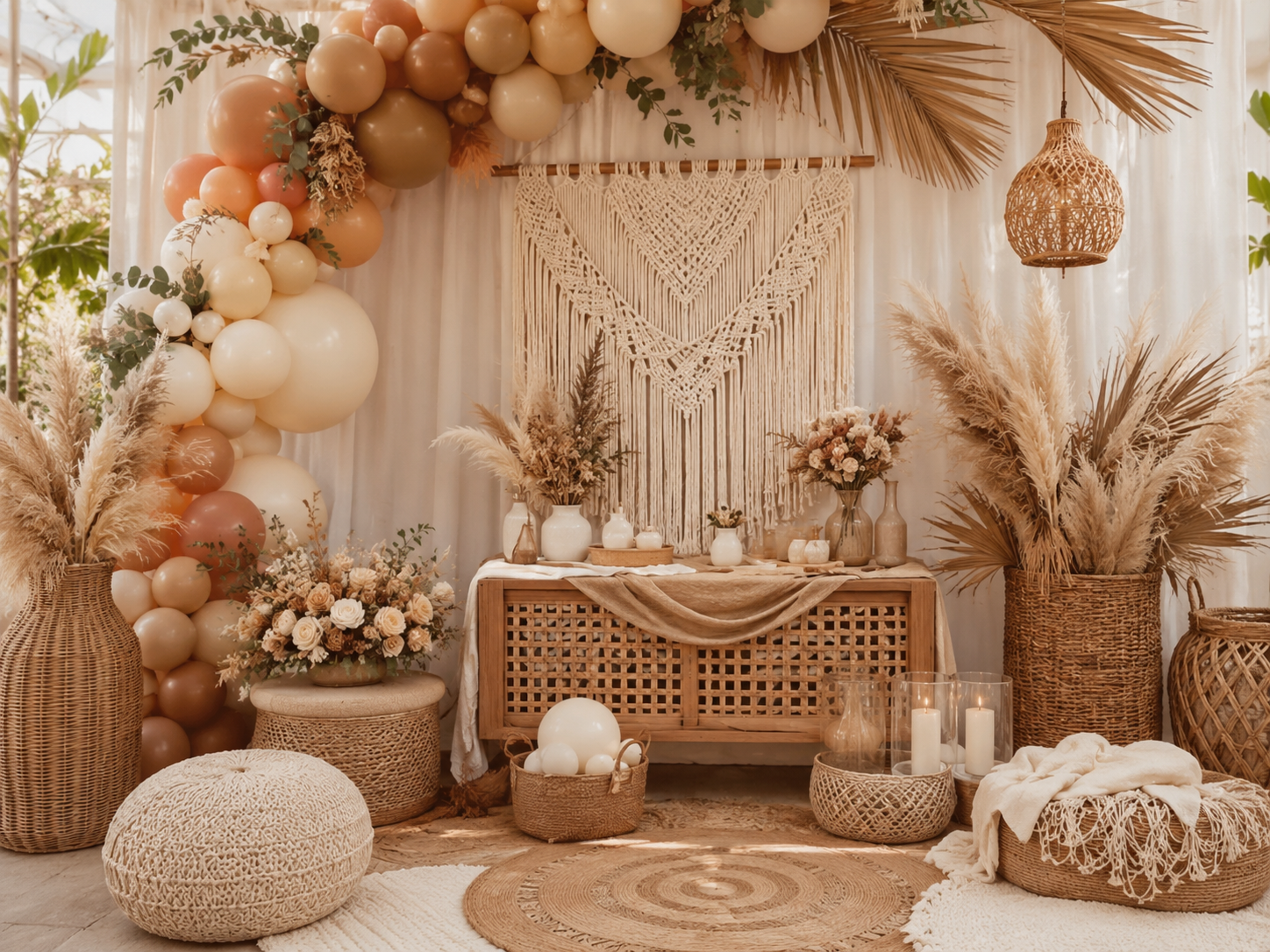 Kit decoración baby shower Boho Chic Natural Macramé y Tonos Tierra